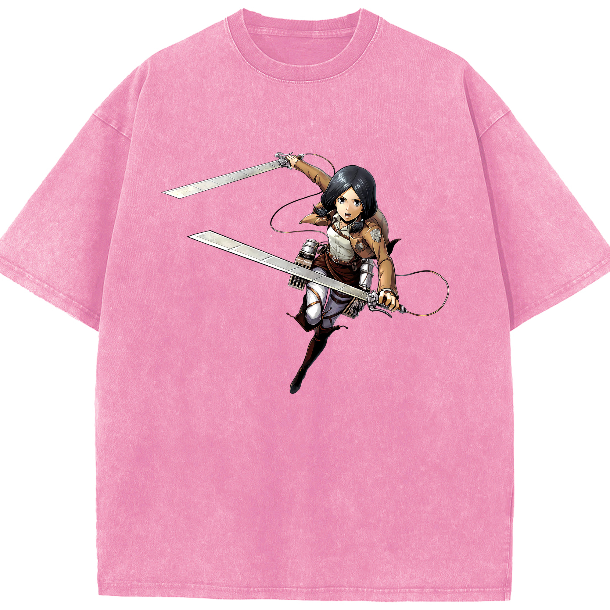 （画像用） 進撃の巨人 ミカサ·アッカーマン Attack on Titan Mikasa Ackerman 綿100% ヴィンテージ風 半袖Tシャツ（フロントプリント）